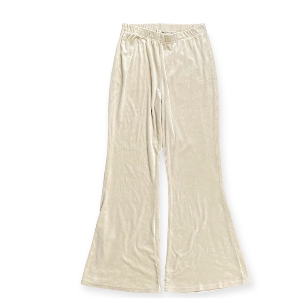 NYC Velour Flare Leg Stretch Pants Women’s Large Yellow Beige